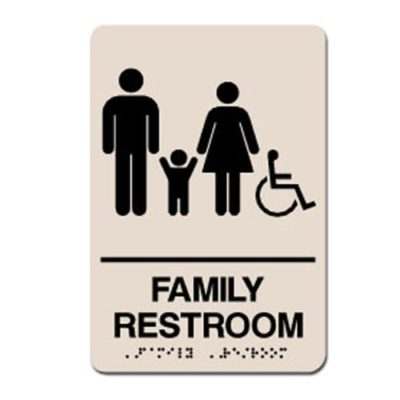Family Accessible ADA Restroom Sign - Black on Taupe