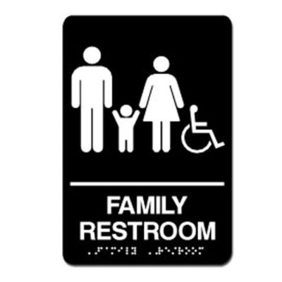 Family Accessible ADA Restroom Sign - White on Black