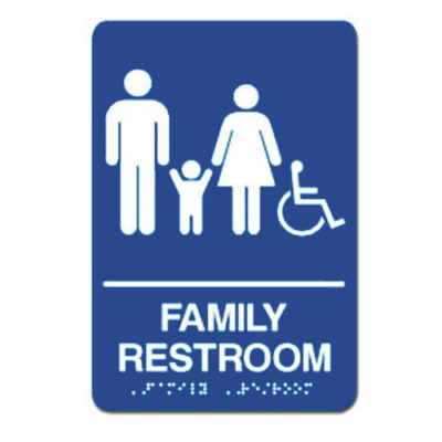 Family Accessible ADA Restroom Sign White on Blue