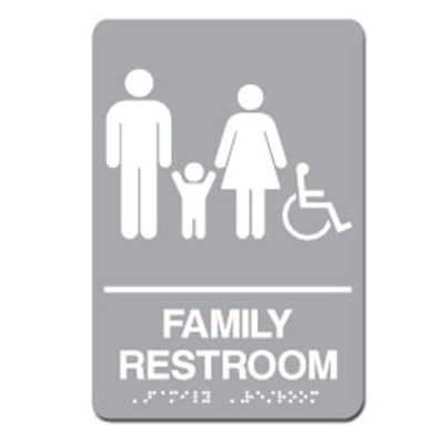 Family Accessible ADA Restroom Sign - White on Gray