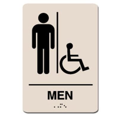 Mens Accessible ADA Restroom Sign White on Taupe