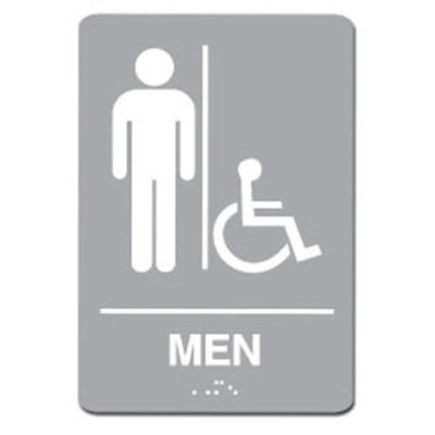 Mens Accessible ADA Restroom Sign White on Gray