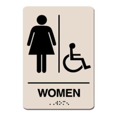 Women Accessible ADA Restroom Sign - Black on Taupe