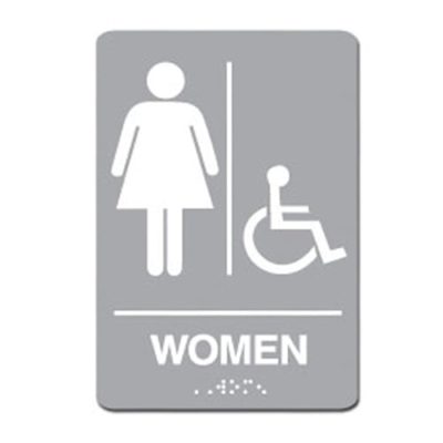 Women Accessible ADA Restroom Sign - White on Light Gray